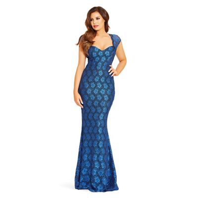 Jessica Wright for Sistaglam Blue 'Analisa' sequin lace maxi dress